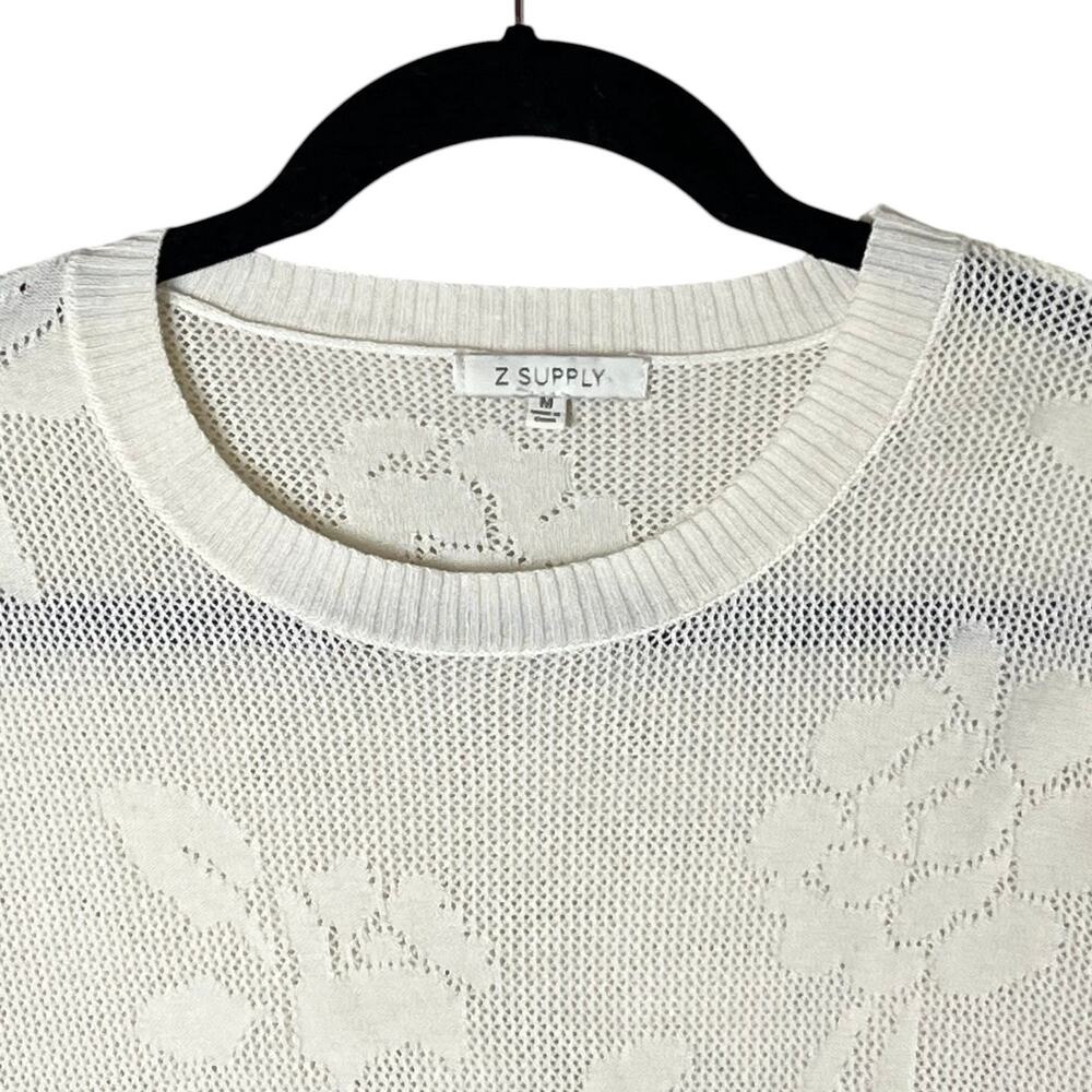 Z Supply Tibi Ivory Mesh Knit Floral Long Sleeve Sweater Top Size Medium - Picture 3 of 9